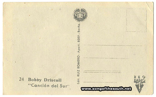 Bobby Driscoll Cancion del Sur Postcard