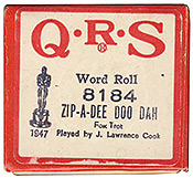 Zip-A-Dee-Doo-Dah Player Piano Roll